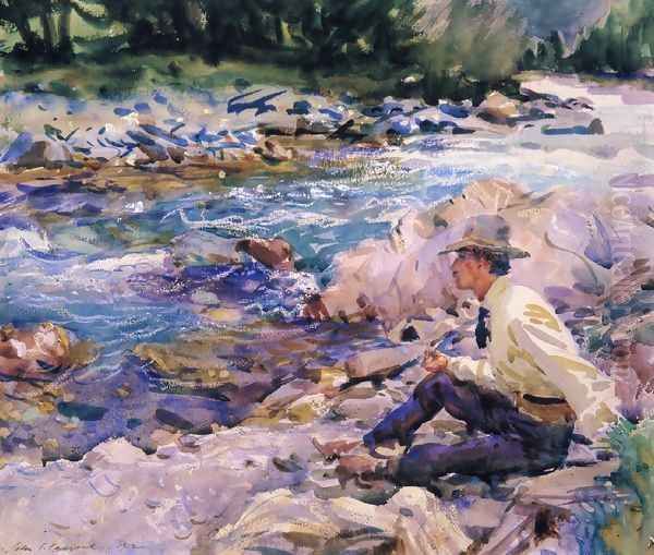 Man Seated by a Stream - view 1