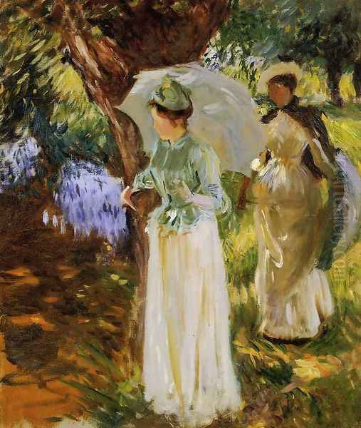 Two Girls with Parasols at Fladbury - view 1