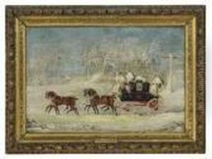 A Horse Pulled Coach In A Snowy Landscape by James Pollard
