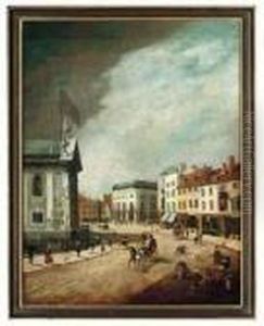 A Bustling Street Before St. Alfege's Church, Greenwich by James Pollard