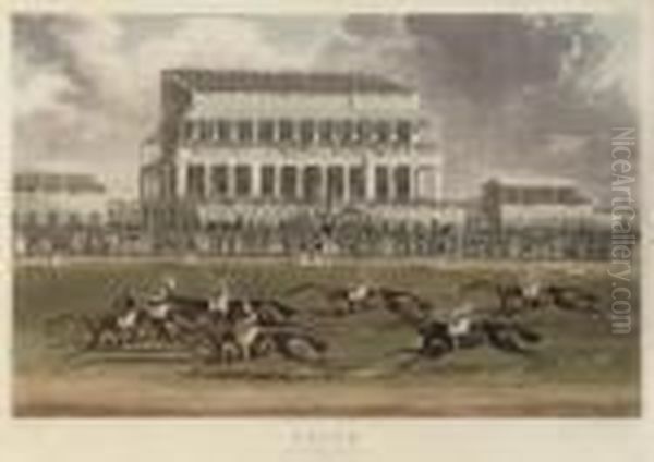 Five Plates Of Epsom: The
Betting Post; Saddling In The Warren; Thegrand Stand; The Race Over; And
Selling Day At Tattersall's, By C.hunt - view 1