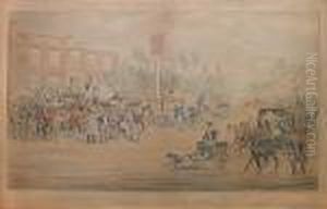From Scenes On The Road, Or A
Trip To Epsom And Back: The Lord Nelson Inn, Cheam; Hyde Park Corner;
Kennington Gate; The Cock At Sutton by James Pollard