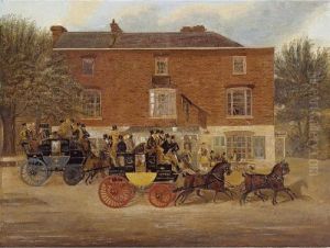 The Birmingham Tally-ho!" Coaches Passing The Crown Inn At Holloway by James Pollard