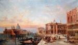 sunset On The Grand Canal, Venice, View Towards The Santa Maria Della Sallote by Alfred Pollentine