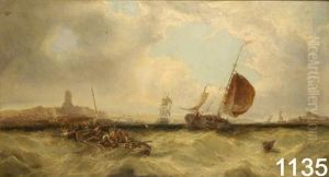 Mare In Tempesta Con Barche E Pescatori