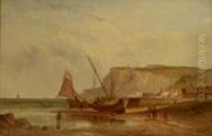 Fishing Village At Low Tide by Alfred Pollentine