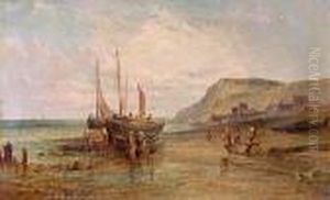 Beached Fishing Boats, Low Tide. by Alfred Pollentine