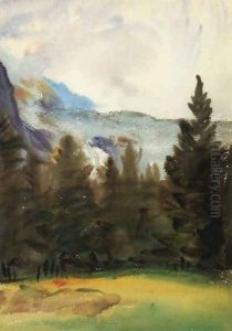Purtud: Fir Trees and Snow Mountains by John Singer Sargent