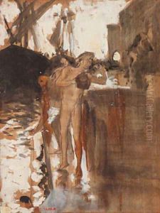 The Balcony Spain and Two Nude Bathers Standing on a Wharf by John Singer Sargent