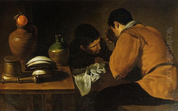 Two Young Men At A Table - view 1