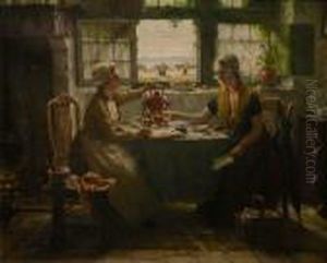 Twee Zeeuwse Vrouwen In Een Interieur Voor Het Open Venster by Edward Antoon Portielje