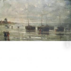 Fishing Boats On The Shore by Edward Antoon Portielje