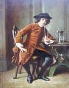 Portrait Of A Gentleman Seated Full-length In A Tavern Smoking A Pipe by Edward Antoon Portielje