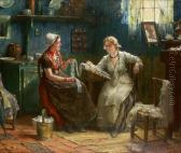 Jeunes Femmes Conversant Et Brodant - view 1