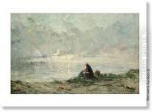Femme De Pecheur Au Bord De La Mer. by Edward Antoon Portielje
