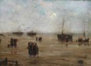 Vissersvrouwen En Sloepen Op Het Strand.