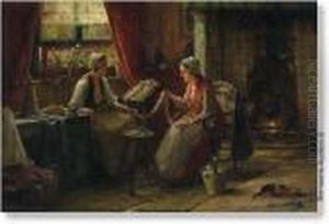 Two Lace Makers In Interior. by Edward Antoon Portielje