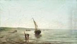 Fisherfolk On Shore
Oil On Canvas by Edward Antoon Portielje