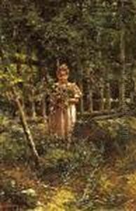A Young Girl In A Garden Holding Flowers