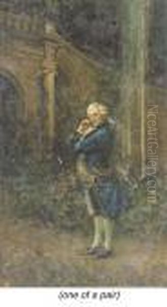 An Elegant Lady By A Fountain; And An Elegant Man In A Garden - view 1