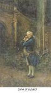 An Elegant Lady By A Fountain; And An Elegant Man In A Garden thumbnail