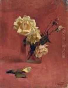 Yellow Roses In A Glass Vase by Edward Henry Potthast