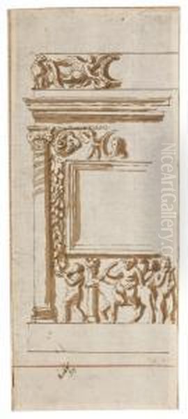 An Antique Altar With The Triumph Of Silenus At The Base - view 1