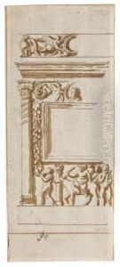 An Antique Altar With The Triumph Of Silenus At The Base