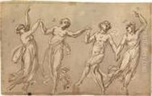 Study For Four Female Dancers, A Putto On Thereverse by Nicolas Poussin
