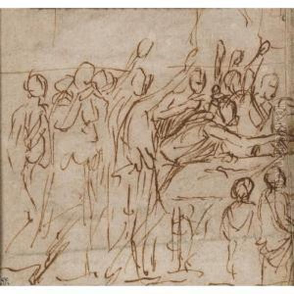 Groupe De Personnages Autour D'un Lit - view 1
