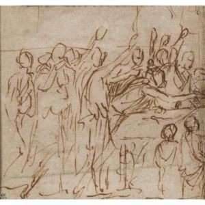 Groupe De Personnages Autour D'un Lit