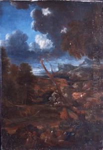 Venus Discovering The Slain Adonis In A Rocky Landscape by Nicolas Poussin
