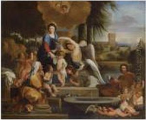 The Holy Family Together With
Saint Elizabeth, The Infant Saintjohn And Putti, In An Arcadian
Landscape by Nicolas Poussin