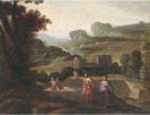 An Italianate Landscape With An Amorous Couple Before A Villa by Nicolas Poussin