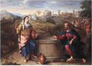 Christ And The Woman Of Samaria by Nicolas Poussin
