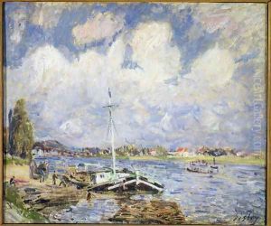 Boats on the Seine, c.1877 by Alfred Sisley