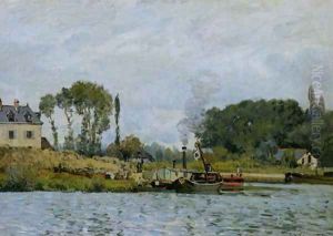 Boats at the lock at Bougival, 1873 by Alfred Sisley