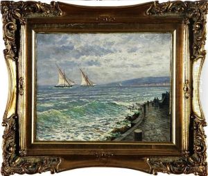Veduta Marina Con Due Barche A Vela by Attilio Pratella