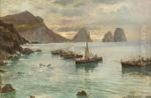 Barche Di Pescatori A Capri Al Tramonto by Attilio Pratella