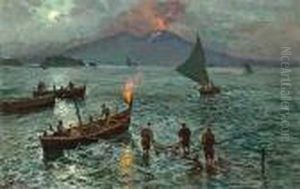 Night Fishing In Naples by Attilio Pratella
