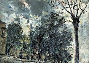 Paesaggio Con Case, Figure E Alberi by Attilio Pratella