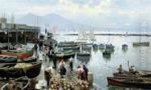 A Busy Quay At Naples, Vesuvius Beyond - view 1