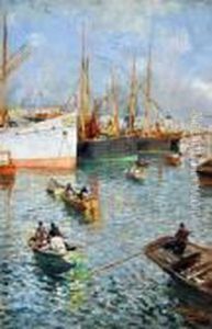 Barche Nel Porto Di Napoli by Attilio Pratella