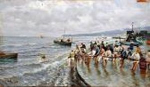 Pescatori Sul Molo by Attilio Pratella