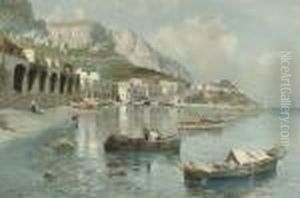 Fishermen In The Bay Of Marina Grande, Capri by Attilio Pratella