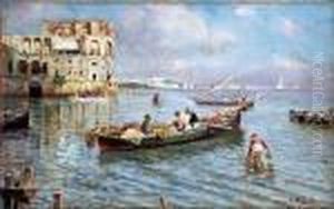 Marina Con Pescatori A Palazzo Donn'anna by Attilio Pratella
