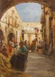 Courtyard With Figures by Attilio Pratella