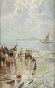 Pescatori In Via Caracciolo (napoli) by Attilio Pratella