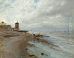 Junge Fischer Am Strand Bei
 Portici In Der Bucht Von Neapel.

 Signiert Unten Links: A. Pratella. by Attilio Pratella