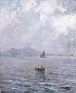 Napoli Dal Mare Con Barche E Pescatori by Attilio Pratella